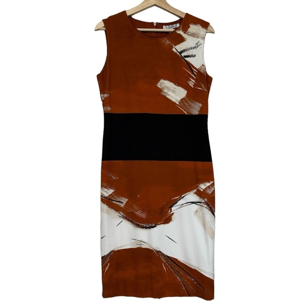 Max Mara Bosco Brushstroke Shift Dress Career Business Party Size 44 US 10